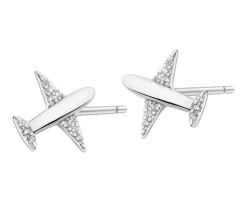 Kolczyki srebrne z cyrkoniami - samoloty