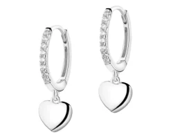 Kolczyki srebrne z cyrkoniami - serca, koła