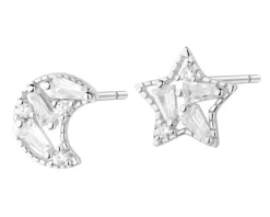 Kolczyki srebrne z cyrkoniami - Księżyc, gwiazda