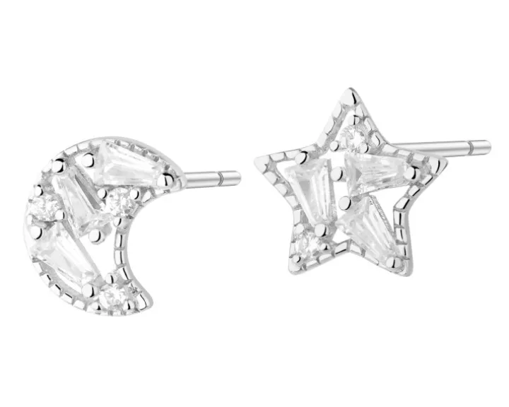 Kolczyki srebrne z cyrkoniami - Księżyc, gwiazda