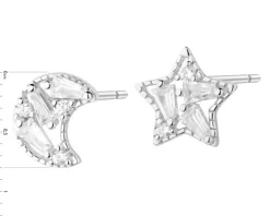 Kolczyki srebrne z cyrkoniami - Księżyc, gwiazda