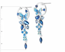 Kolczyki srebrne z cyrkoniami i emalią - motyle kwiaty