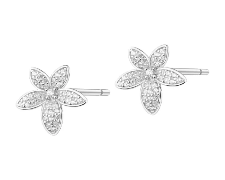 Kolczyki srebrne z cyrkoniami - kwiaty