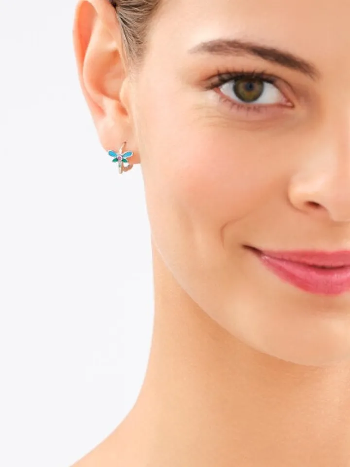 Kolczyki srebrne z cyrkoniami i emalią - ważki