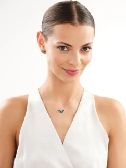 Kolczyki srebrne z cyrkoniami, szlifowanym szkłem i emalią - kwiaty