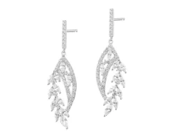 Kolczyki srebrne z cyrkoniami - liście