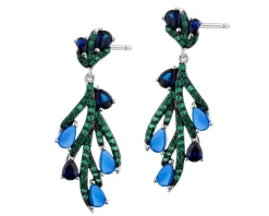 Kolczyki srebrne z cyrkoniami i szlifowanym szkłem