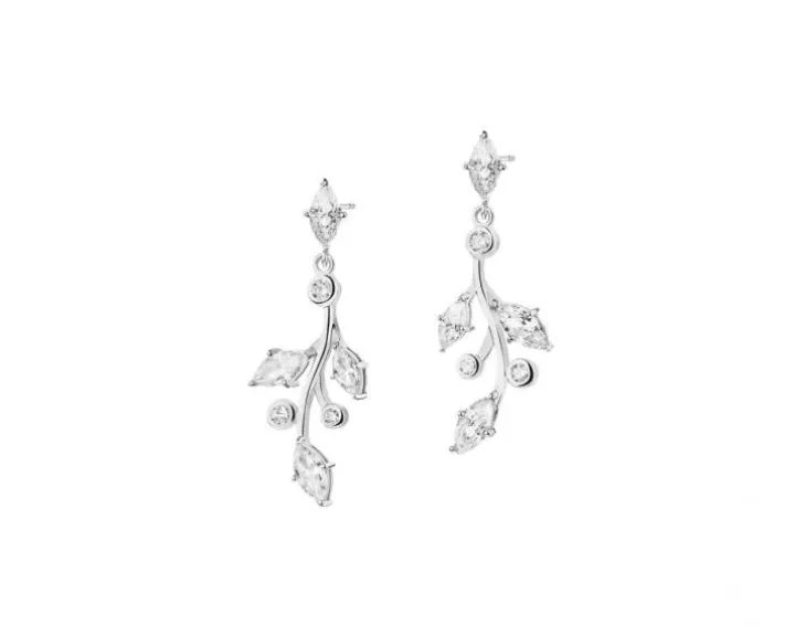 Kolczyki srebrne z cyrkoniami - liście