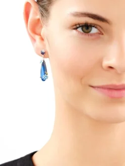 Kolczyki srebrne z cyrkoniami, szlifowanym szkłem i emalią - motyle, kwiaty