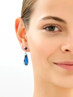 Kolczyki srebrne z cyrkoniami, szlifowanym szkłem i emalią - motyle, kwiaty