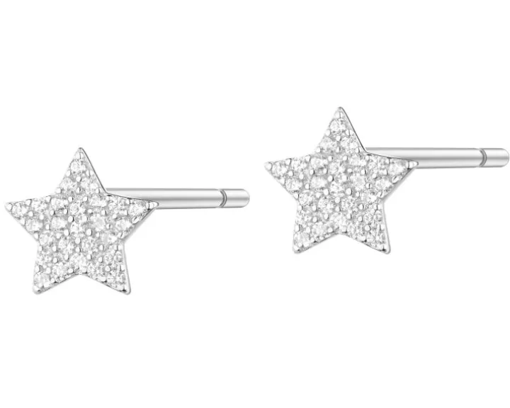 Kolczyki srebrne z cyrkoniami - gwiazdy