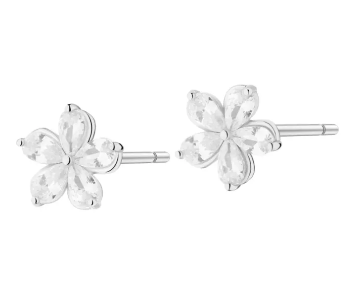 Kolczyki srebrne z cyrkoniami - kwiaty