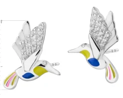 Kolczyki srebrne z cyrkoniami i emalią - kolibry