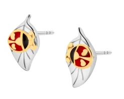 Kolczyki srebrne z emalią - biedronki, liście