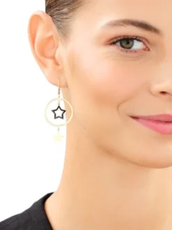 Kolczyki srebrne z emalią - gwiazdy, koła