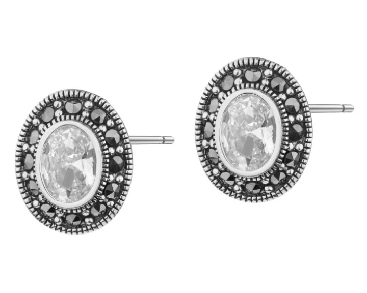 Kolczyki srebrne z markasytami i cyrkoniami