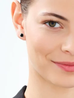 Kolczyki srebrne z onyksem - kwadraty