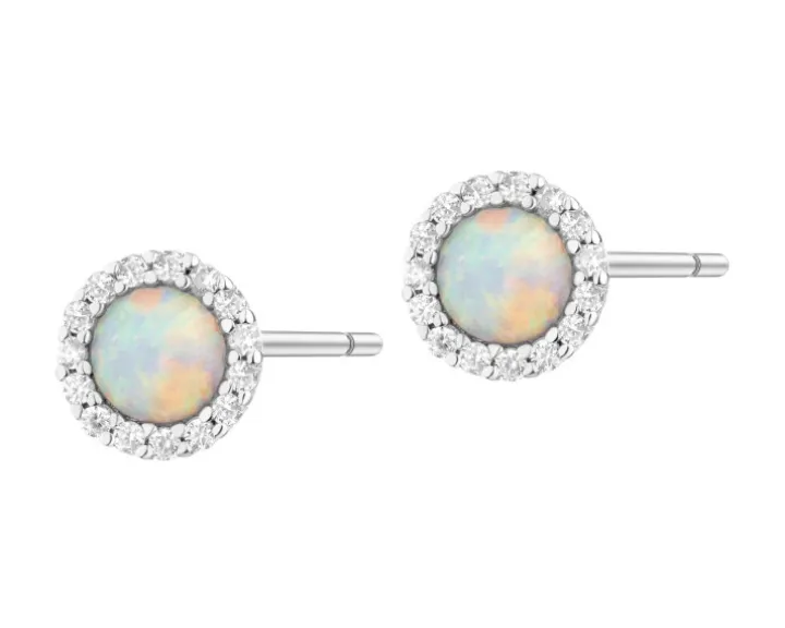 Kolczyki srebrne z opalami i cyrkoniami - koła