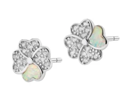 Kolczyki srebrne z opalami i cyrkoniami - koniczyny