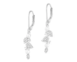 Kolczyki srebrne z perłami i cyrkoniami - liście