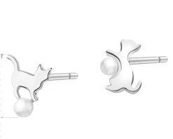 Kolczyki srebrne z perłami - koty