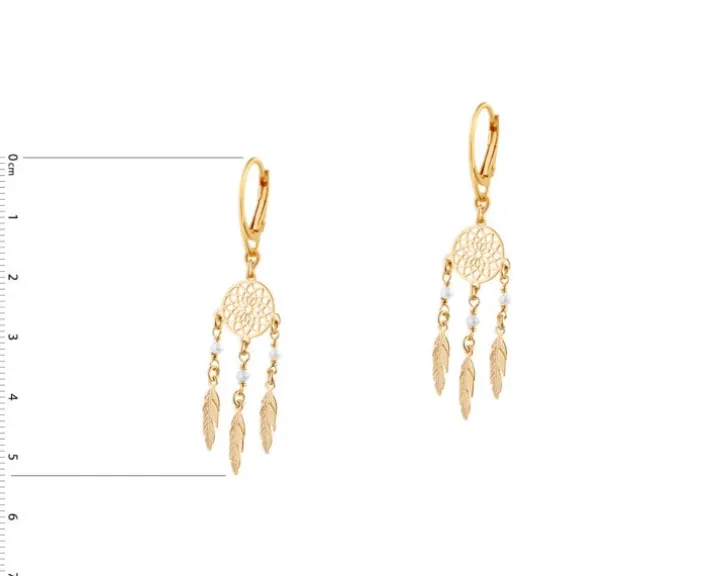 Kolczyki srebrne z perłami - łapacze snów