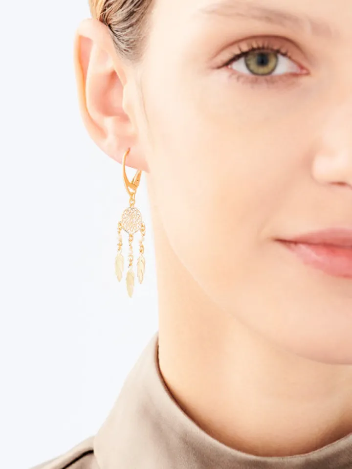 Kolczyki srebrne z perłami - łapacze snów