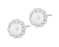 Kolczyki srebrne z perłami i cyrkoniami