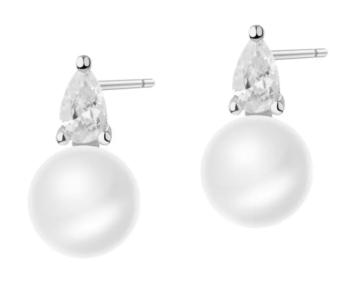 Kolczyki srebrne z perłami i cyrkoniami