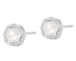Kolczyki srebrne z perłami i cyrkoniami - kwiaty