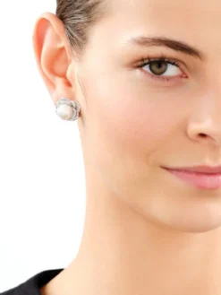 Kolczyki srebrne z perłami i cyrkoniami - kwiaty