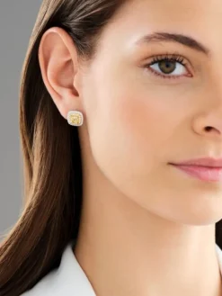 Kolczyki z białego i żółtego złota z diamentami - VS1-VS2/Fancy Light Yellow - 2,61 ct - próba 750