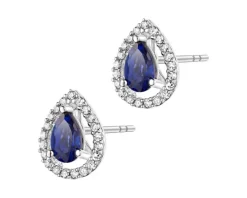 Kolczyki z białego z złota z diamentami i szafirami syntetycznymi - próba 585