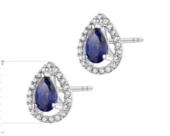 Kolczyki z białego z złota z diamentami i szafirami syntetycznymi - próba 585
