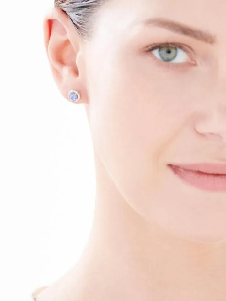 Kolczyki z białego złota z diamentami i tanzanitami - próba 585