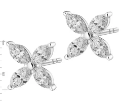 Kolczyki z białego złota z diamentami - kwiaty - 0,73 ct - próba 585
