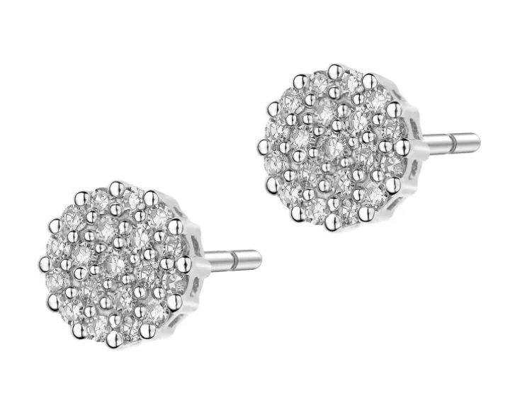Kolczyki z białego złota z diamentami - 0,16 ct - próba 585