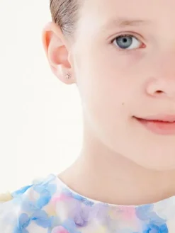 Kolczyki z białego złota z diamentami - kwiaty - 0,006 ct - próba 375