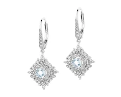 Kolczyki z białego złota z brylantami i akwamarynami - próba 585