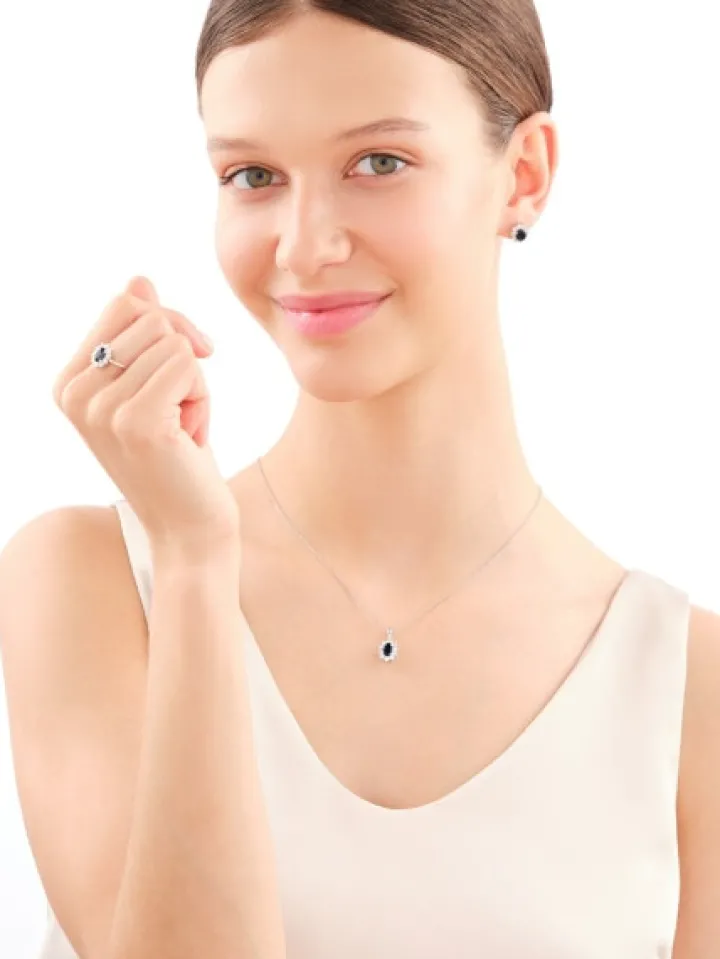 Kolczyki z białego złota z brylantami i szafirami - próba 585