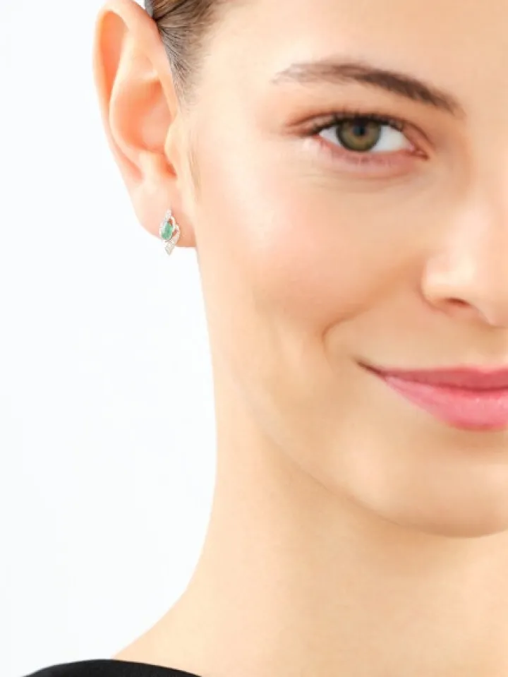 Kolczyki z białego złota z diamentami i szmaragdami - próba 585