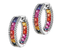 Kolczyki z białego złota z brylantami i szafirami kolorowymi - koła - próba 585