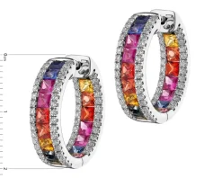 Kolczyki z białego złota z brylantami i szafirami kolorowymi - koła - próba 585