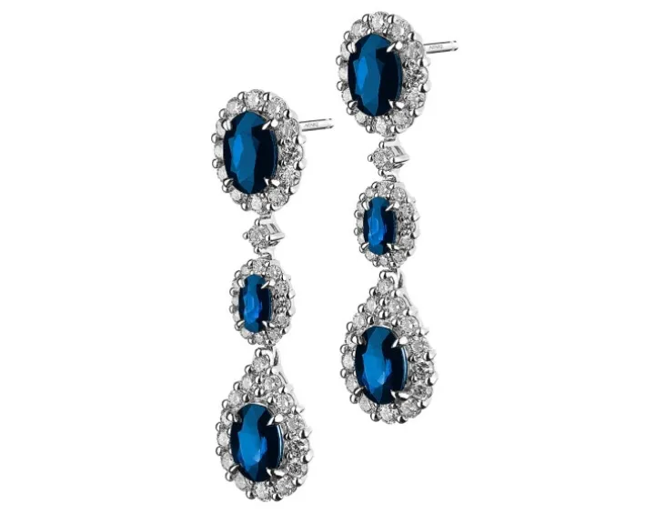 Kolczyki z białego złota z brylantami i szafirami - próba 750