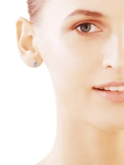 Kolczyki z białego złota z diamentami i topazami London Blue - próba 375