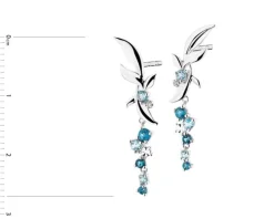 Kolczyki z białego złota z diamentami i topazami - liście - próba 375