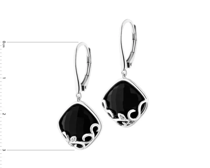 Kolczyki z białego złota z diamentami i onyksami - próba 585