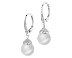 Kolczyki z białego złota z brylantami i perłami South Sea - próba 750
