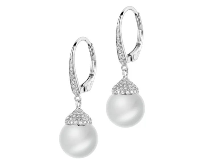 Kolczyki z białego złota z brylantami i perłami South Sea - próba 750