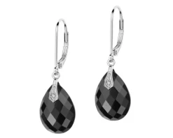 Kolczyki z białego złota z diamentami i onyksami - próba 585